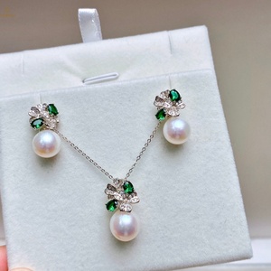 Secret Garden <strong>Freshwater</strong> <strong>Pearl</strong> Jewelry Set &amp; 925 Silver Clasp 9-10mm <strong>Freshwater</strong> <strong>Pearl</strong> <strong>Necklace</strong> Set Near Round Flawless - Product Image 2