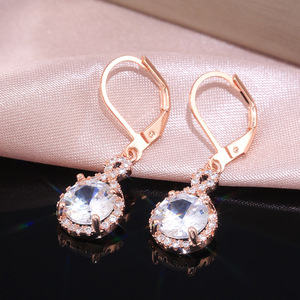 Rose Gold E463 Drop Earrings <b>Water</b> Drop <b>Crystal</b> Rhinestone Claw Setting Classic Women's Wedding Jewelry - Product Image 5