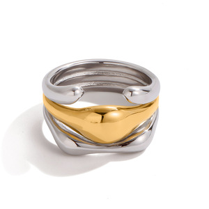Anillo Minimalista de Acero Inoxidable con Baño de Oro de 18K, Forma Geométrica de Lágrima, Joyería Unisex para Regalo - Product Image 5