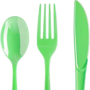 Fourchette verte Couteau Cuillère Ensemble Cuillère et fourchette en plastique Ensemble de couverts biodégradables