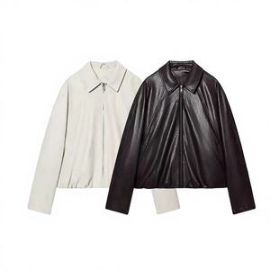 Chaqueta de Mujer ZATRHMBM Otoño 2025, Nueva Moda, Impermeable, Estampada, de Piel Sintética, con Solapa, Retro, Cintura Alta, Casual - Product Image 3