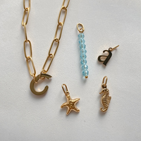 Bracelet chaîne trombone en acier inoxydable plaqué or 14K pour femme, avec breloques étoile de mer, hippocampe et lettre A, bijoux Emanco