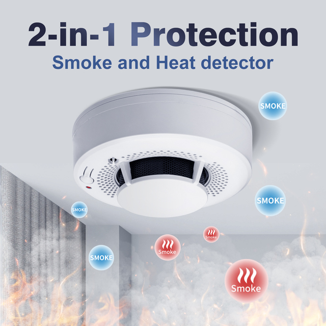 KMV 10 Year Battery Heat Smoke Leak Detector with Combined Heat & Temperature Detection Alarm WiFi Enabled 85 DB