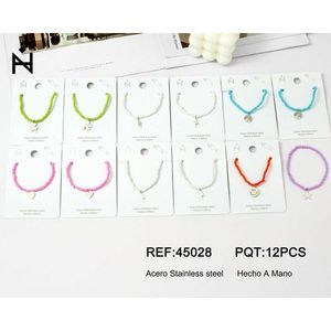 Bracciale in acciaio inossidabile con perline monocolore e cordoncino elastico, fatto a mano - Product Image 1