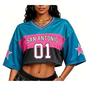 <span class=keywords><strong>Maillot</strong></span> de sport personnalisé des <span class=keywords><strong>San</strong></span> <span class=keywords><strong>Antonio</strong></span> <span class=keywords><strong>Spurs</strong></span> pour femme, coupe ample et oversize, épaules tombantes, en maille, style crop top, pour fêtes et événements, faible MOQ - Product Image 4