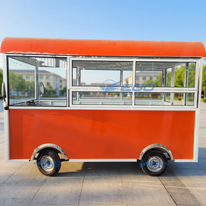 Camion de restauration mobile électrique de haute qualité, orange, quatre roues, cuisine complète en acier inoxydable, certifié CE. - Product Image 1