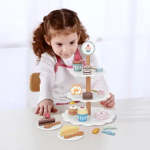 Conjunto de cozinha para fazer doces, sobremesas, torre de brinquedo, macaron, mesa de lanche dupla camada, bolo e biscoitos de simulação