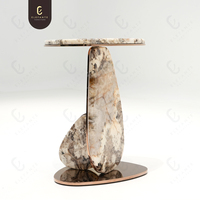 Table console d'angle de salon de style moderne, plateau ovale en métal de luxe, mobilier de villa