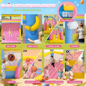 Grande structure <span class=keywords><strong>gonflable</strong></span> avec 3 toboggans, 19,2 pieds x 14,8 pieds x 8 pieds, double souffleur géant, 12-en-1, pour fête de jardin - Product Image 3