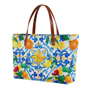 2026 New Design <strong>Italy</strong> Canvas Cotton Beach Tote Bag With <strong>Leather</strong> Handles High Quality Custom logo Printed Shoulder Shopping Bag - Product Image 5