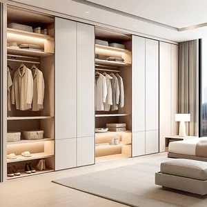 2024 Wardrobe Closet Custom Glass Door Simple Melamine Wooden Walk In Open Wardrobe Closets