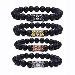 <span class=keywords><strong>Pulsera</strong></span> de cuentas de Lava Rock para hombre, corona larga de 8MM, difusor de aceite esencial para aromaterapia, Ideal para antiestrés - Product Image 1