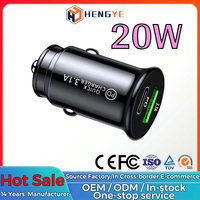 Chargeur de voiture pour téléphone portable avec double port USB type C 20W PD QC3.0, entrée 12V 24V, charge rapide, allume-cigare