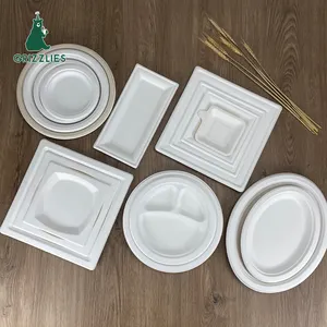Disposable Divided Bagasse Wheat Straw Plate Paper Plate Fast Food Serving Plates
