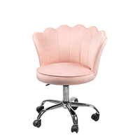 Sillón Moderno con Respaldo de Terciopelo Rosa, Giratorio, Altura Ajustable, Ruedas Resistentes, Base Cromada, para Hogar y Dormitorio