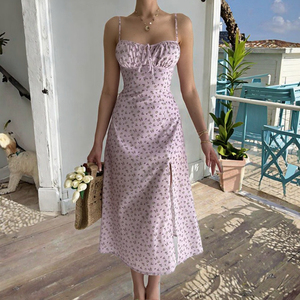 Vestido informal <span class=keywords><strong>de</strong></span> verano sin mangas con abertura floral y espalda descubierta para <span class=keywords><strong>mujer</strong></span>, nuevo imprescindible para vacaciones en la playa, tela <span class=keywords><strong>de</strong></span> gasa Natural ODM Midi - Product Image 2