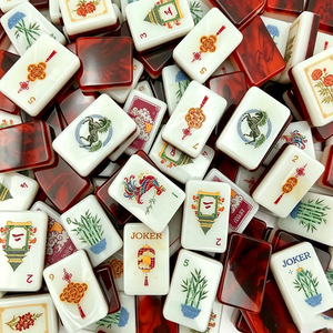 Colección de Fichas de Mahjong Personalizadas: Fuego + Fortuna - Fuego de Brasas, Juego de Mahjong Americano de Acrílico Rojo de Doble Capa - Product Image 1