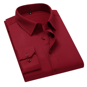 Camisas elásticas sólidas sin hierro para hombre, camisa de vestir de manga larga de Spandex, ajuste Regular para hombre con bolsillo frontal suave Easycared - Product Image 3
