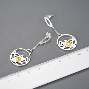Lotus Fun hecho a mano Vintage Ladybird Beetle 925 plata esterlina 18K chapado en oro siete manchas mariquita pendiente mujeres joyería fina - Product Image 6
