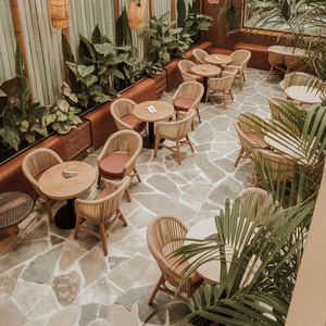 Meubles de restaurant de luxe modernes, <span class=keywords><strong>chaise</strong></span> <span class=keywords><strong>en</strong></span> <span class=keywords><strong>rotin</strong></span> avec table <span class=keywords><strong>en</strong></span> bois, meubles <span class=keywords><strong>en</strong></span> <span class=keywords><strong>rotin</strong></span> d'extérieur pour café, restaurant <span class=keywords><strong>en</strong></span> bord de mer, hôtel - Product Image 3