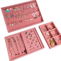 Usine spéciale rose glace fleur flanelle anneau plateau boucles d'oreilles collier plateau de rangement bijoux présentoir en gros