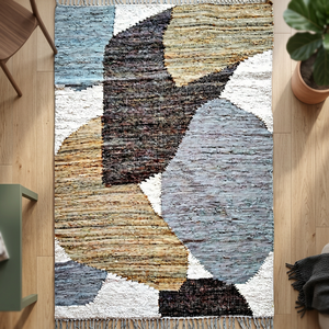 Tapis d'appoint en jute tissé à la main antidérapant, motif abstrait, géométrique moderne, neutre et artistique pour salon et chambre à coucher - Product Image 2