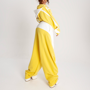 Ensemble de survêtement personnalisé pour femmes : sweat à capuche court color block et pantalon large – Vêtements de créateur pour femmes en gros - Product Image 2