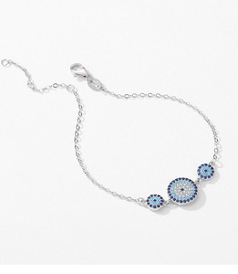 925 <b>Silver</b> Chain Bracelet With Blue Crystal Hypoallergenic Gold <b>Silver</b> Plated Eye <b>Charms</b> Classic Design Unisex Everyday Wear - Product Image 6