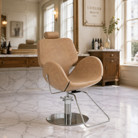 Fauteuil de Barbier Professionnel Luxe Doré Inclinable et Réglable en Cuir Marron pour Salon et Hôpital