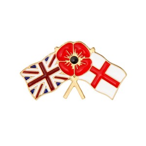 Mohn blume Vereinigtes Königreich St Georges Cross Doppel flagge Brosche Mode Emaille Anstecknadel Abzeichen - Product Image 5