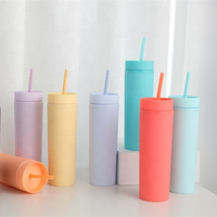 Nuovo di Vendita caldo Bpa Libero Blanks Sottile Piccolo Chiaro Colorato Cupola In Acrilico Bicchiere di Plastica Bottiglia di Acqua Con Coperchi E Riutilizzabile cannucce