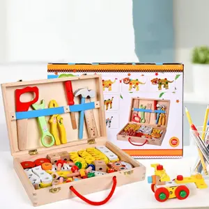 Kit Alat Pendidikan untuk Anak-anak, Set Peralatan Balita Kayu Termasuk Kotak Alat, Mainan Konstruksi Batang Hewan untuk Anak Usia 2 3 4 Tahun