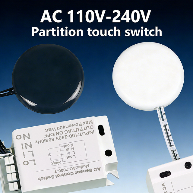 IKSLED Touch Switch for Cabinet Wardrobe, 400W High Power Penetration Sensor 110V 220V, AC LED Switch US EU Plug Black White