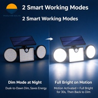 Lampe solaire murale pour patio et jardin, ronde, 3 têtes, 400LM, 260 LED, capteur PIR, contrôle de la lumière, micro-lumière, IP65, étanche, ABS, montage mural