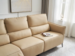 Canapé-lit électrique inclinable trois places en cuir véritable, ensemble de canapés modernes avec fonctions de massage et de refroidissement et structure métallique - Product Image 3