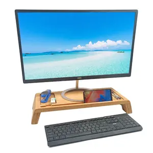 WDF Factory Custom Wooden Monitor Riser Holder Laptop Riser Desk Shelf Wood Monitor Stand With Phone Holder