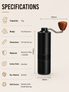 เครื่องบดกาแฟแบบพกพา ทำจากอะลูมิเนียม ใช้มือ<span class=keywords><strong>บด</strong></span> ใบมีดรูปกรวย ปรับระดับความละเอียดได้ เหมาะสำหรับการเดินทางและใช้ในบ้าน - Product Image 2