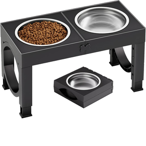 Elevado <span class=keywords><strong>Dog</strong></span> Bowl Suporte 5 Heights Ajustável 9/11/12/14in Preto Pet Alimentador Estação Prato para Cães de Raça Grande/Médio 1L Tigela - Product Image 1