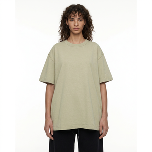 Camiseta Oversize de Cuello Redondo para Mujer, Color Sólido, Corte Holgado, Manga Corta, 100% Algodón Jersey, Transpirable, Lavado Ácido, 220g, Todas las Temporadas - Product Image 1