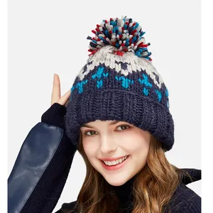 Unisex örme kalınlaşmış bere şapkalar kadınlar rüzgar geçirmez yumuşak dört streç yüksek elastik kış sıcak şapka Pom yüksek görünürlük ile
