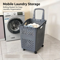 Panier à linge moderne en plastique avec poignée, design nid d'abeille, avec roulettes, pour salle de bain et rangement alimentaire