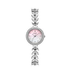 Montre pour femme en nacre rose avec bracelet serti de diamants et cadran dégradé - Product Image 5