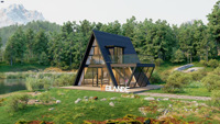 Kit de maison modulaire en structure acier triangulaire de conception moderne et luxueuse, couleur bois, pour habitation