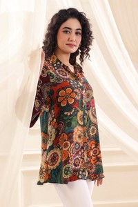 Modern Artistic <b>Boho</b> Pattern Button Down Tunic <b>Shirt</b> Premium Contemporary Casual Fashion Apparel Wear For Women - Product Image 3