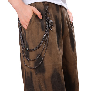 Chaîne de taille pour homme style Hip Hop avec pendentif tête de mort en métal, chaîne de pantalon multicouche couleur bronze, chaîne de corps décontractée style punk - Product Image 1