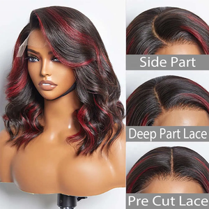 Vente en gros sans colle Highlight couleur rouge dentelle frontale perruque courte ondulée <span class=keywords><strong>Bob</strong></span> 5x5 HD dentelle fermeture perruque dentelle avant perruques de cheveux humains - Product Image 2