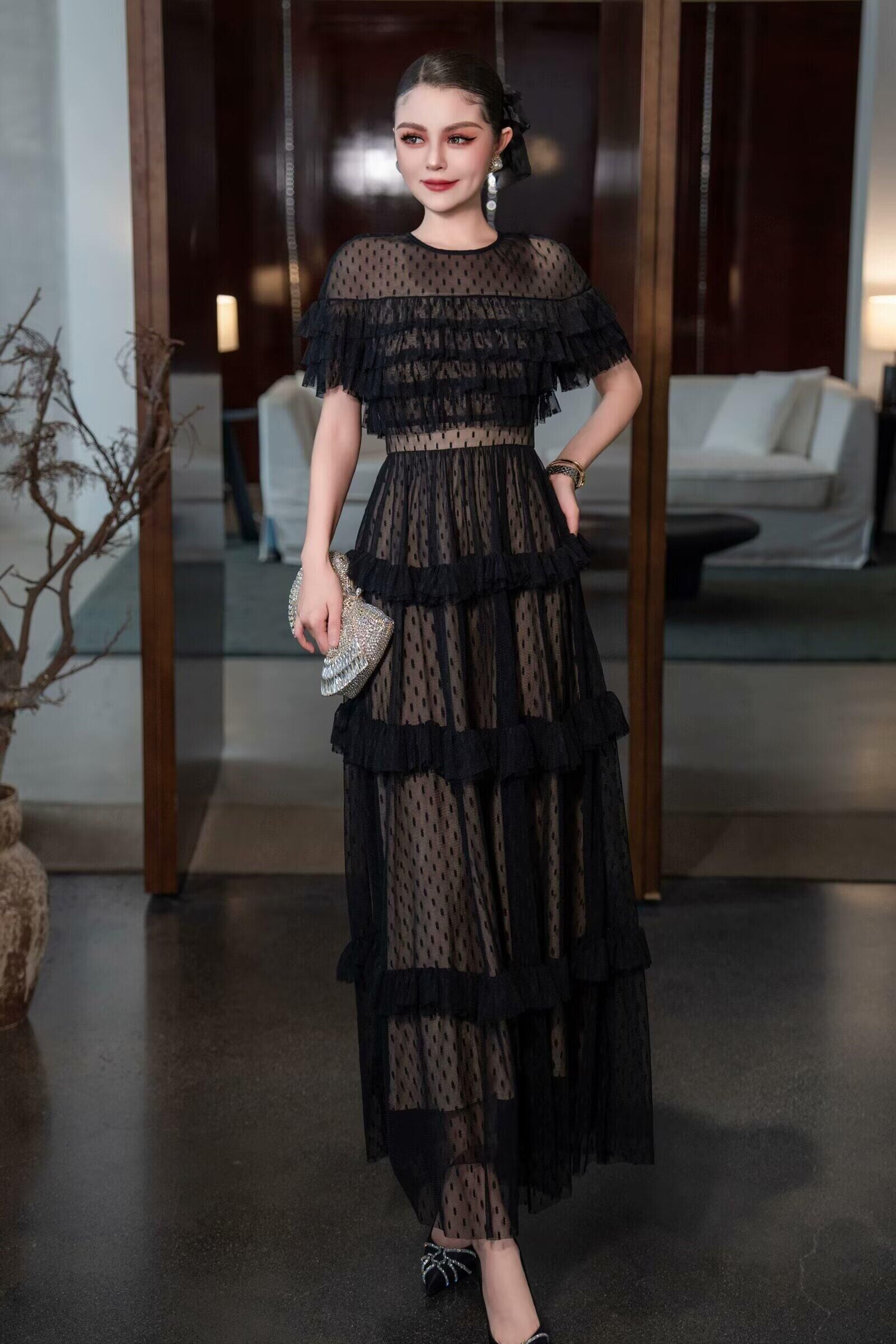 XXL Long Evening Dress 2025 Spring Fashion Style Women Polka Dot Mesh Embroidery Cascading Ruffle Lace Patchwork Red Black Dress| Alibaba.com XXL Long Evening Dress 2025 Spring Fashion Style Women Polka Dot Mesh Embroidery Cascading Ruffle Lace Patchwork Red Black Dress| Alibaba.com
