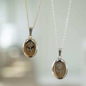 Custom Diy Jewelry Necklace Opened Copper Flower <b>Locket</b> Pendant Necklace - Product Image 2