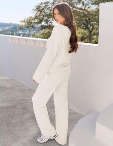 Pigiama da <span class=keywords><strong>donna</strong></span> in maglia felpata a tinta unita, due pezzi, per autunno inverno, set pigiama coordinato da <span class=keywords><strong>donna</strong></span> - Product Image 2