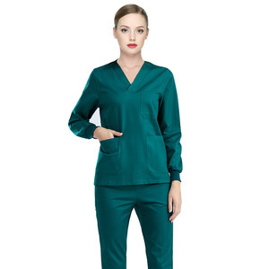 Ensembles d'uniformes médicaux 100 % coton, col en V, manches longues, tenues d'infirmière, uniformes d'hôpital, antistatiques, vente en gros, OEM/ODM, logo personnalisé - Product Image 1